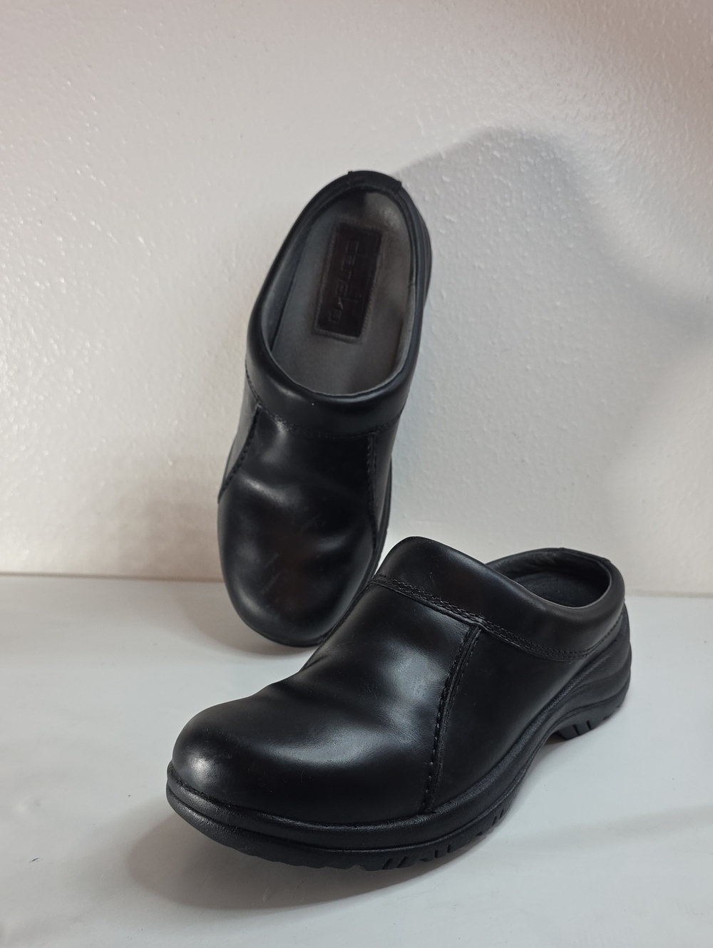 DANSKO WIL LEATHER BLACK SMOOTH SLIP-ON LOW BACK MULES CLOGS MENS SIZE 43 VGUC - Picture 15 of 16